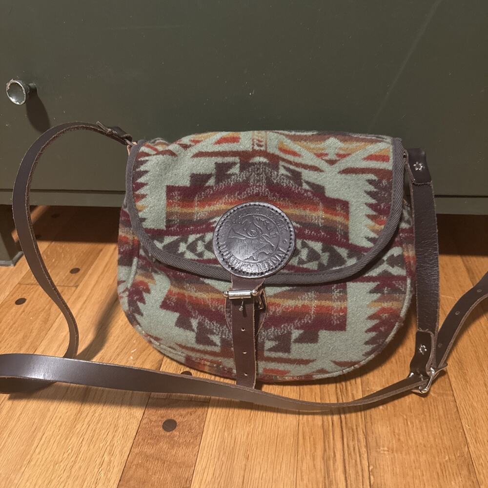 Duluth Pack Wool And Leather Shell Bag Green Brown Aztec Design - Picture 2 of 7